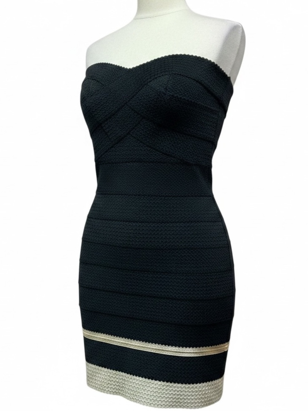 Sans Souci Black Strapless Bodycon Bandage Dress | Sweetheart Neckline | Large